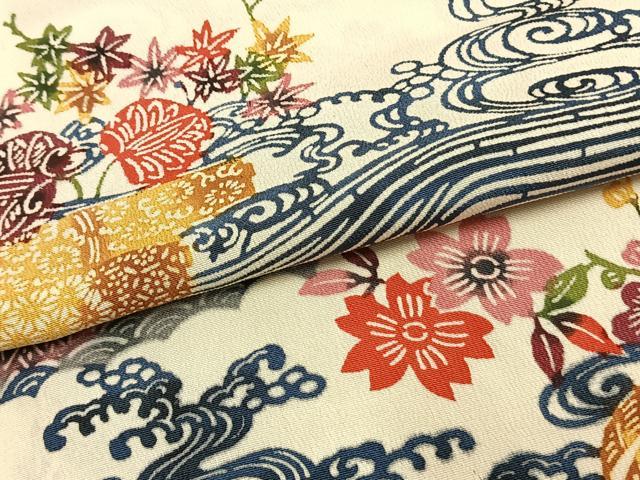 平和屋着物▽上質な小紋 単衣 型染め 風景草花文 正絹 逸品 AAAW7892fy