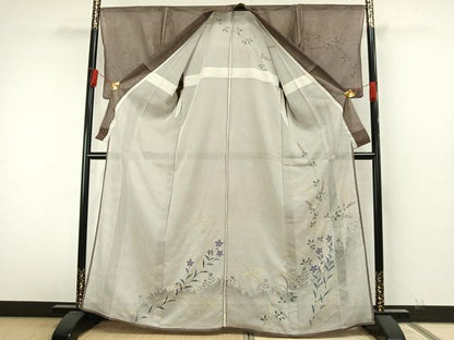 平和屋着物▽訪問着 無双 紗袷 紗×紗 手描き 草花文 正絹 逸品 AAAW7896fy