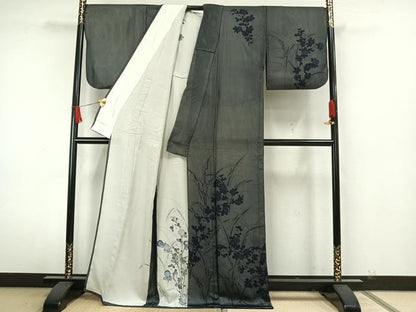 平和屋着物▽訪問着 無双 紗袷 紗×絽 手描き 草花文 正絹 逸品 AAAW7900fy