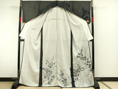 平和屋着物▽訪問着 無双 紗袷 紗×絽 手描き 草花文 正絹 逸品 AAAW7900fy