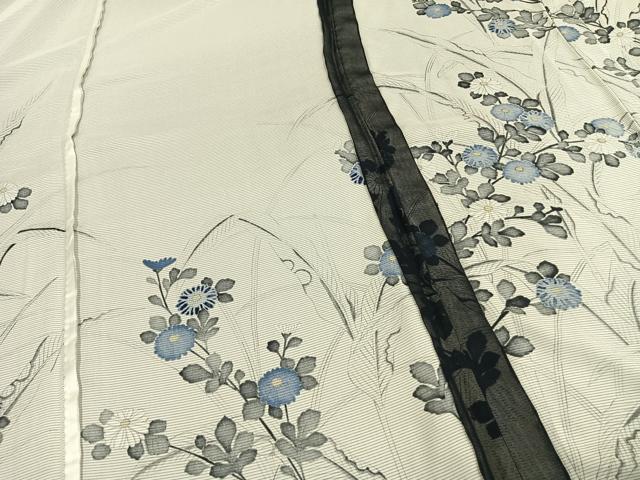 平和屋着物▽訪問着 無双 紗袷 紗×絽 手描き 草花文 正絹 逸品 AAAW7900fy