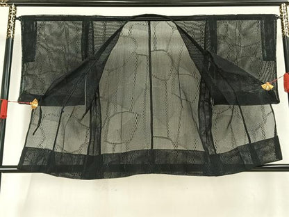 平和屋着物▽道行コート スリーシーズン 春夏秋 塵除け 幾何学文様 黒地 正絹 逸品 未使用 AAAW7902fy