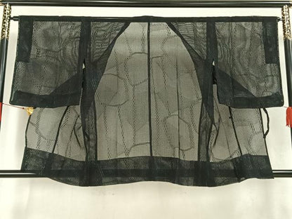 平和屋着物▽道行コート スリーシーズン 春夏秋 塵除け 幾何学文様 黒地 正絹 逸品 未使用 AAAW7902fy