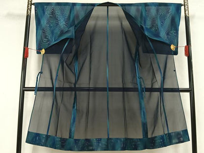 平和屋着物▽道行コート スリーシーズン 春夏秋 塵除け 霞文 ロング丈 正絹 逸品 AAAW7904fy