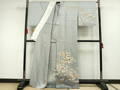平和屋着物▽訪問着 単衣 熨斗草花文 金彩 正絹 逸品 AAAW7905fy