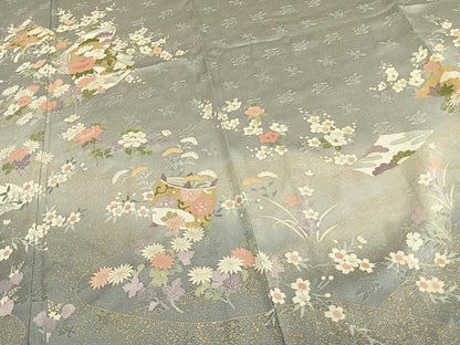 平和屋着物▽訪問着 単衣 熨斗草花文 金彩 正絹 逸品 AAAW7905fy