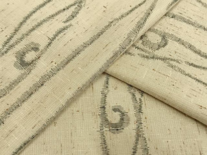 平和屋着物▽ぜんまい紬　単衣　幾何学文様　正絹　逸品　AAAW7906fy