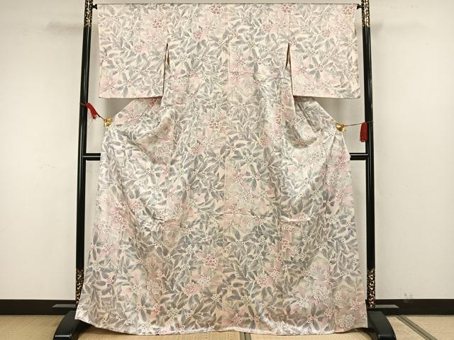 平和屋着物▽上質な小紋 単衣 手描き 草花文 金彩 正絹 逸品 AAAW7907fy
