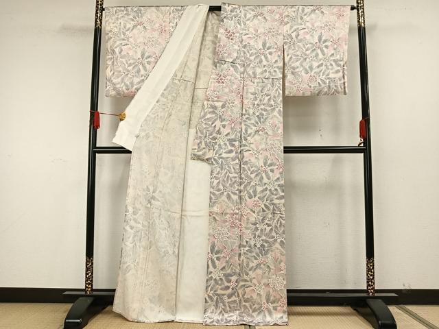 平和屋着物▽上質な小紋 単衣 手描き 草花文 金彩 正絹 逸品 AAAW7907fy
