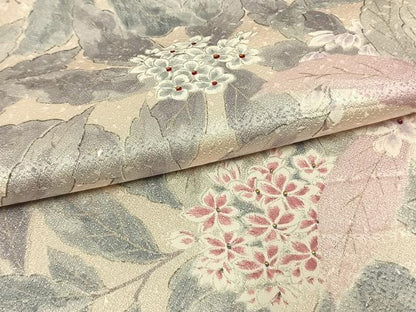 平和屋着物▽上質な小紋 単衣 手描き 草花文 金彩 正絹 逸品 AAAW7907fy