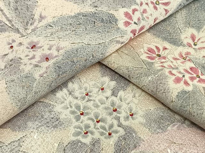 平和屋着物▽上質な小紋 単衣 手描き 草花文 金彩 正絹 逸品 AAAW7907fy