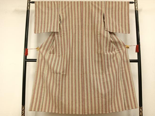 平和屋着物▽上質な紬 単衣 縞 正絹 逸品 AAAW7910fy