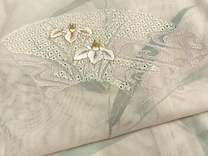 平和屋着物▽訪問着 無双 紗袷 紗×紗 刺繍 地紙花文 金銀糸 正絹 逸品 AAAW7912fy
