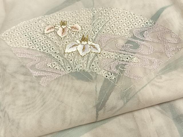 平和屋着物▽訪問着 無双 紗袷 紗×紗 刺繍 地紙花文 金銀糸 正絹 逸品 AAAW7912fy