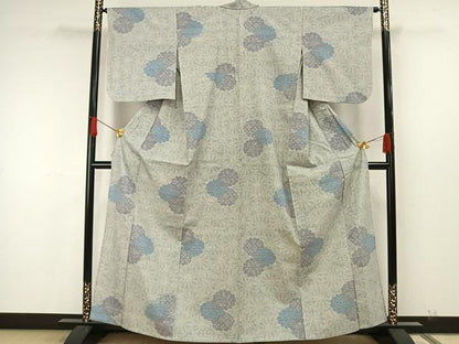 平和屋着物▽本場結城紬　単衣　重要無形文化財　100亀甲　吉祥花文　正絹　逸品　AABK8487ck