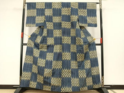 平和屋着物▽上質な紬 単衣 幾何学文様 正絹 逸品 AAAW7914fy