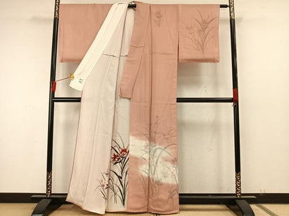 平和屋着物▽訪問着 無双 紗袷 紗×絽 手描き 草花文 正絹 逸品 AAAW7915fy