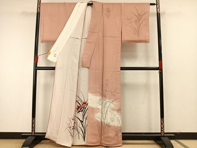 平和屋着物▽訪問着 無双 紗袷 紗×絽 手描き 草花文 正絹 逸品 AAAW7915fy