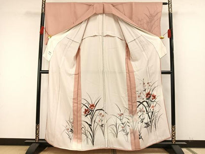 平和屋着物▽訪問着 無双 紗袷 紗×絽 手描き 草花文 正絹 逸品 AAAW7915fy