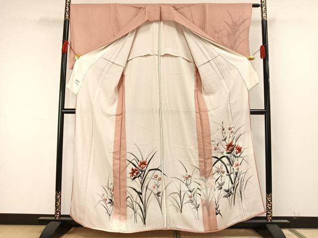 平和屋着物▽訪問着 無双 紗袷 紗×絽 手描き 草花文 正絹 逸品 AAAW7915fy