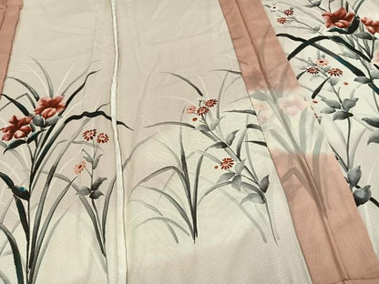 平和屋着物▽訪問着 無双 紗袷 紗×絽 手描き 草花文 正絹 逸品 AAAW7915fy