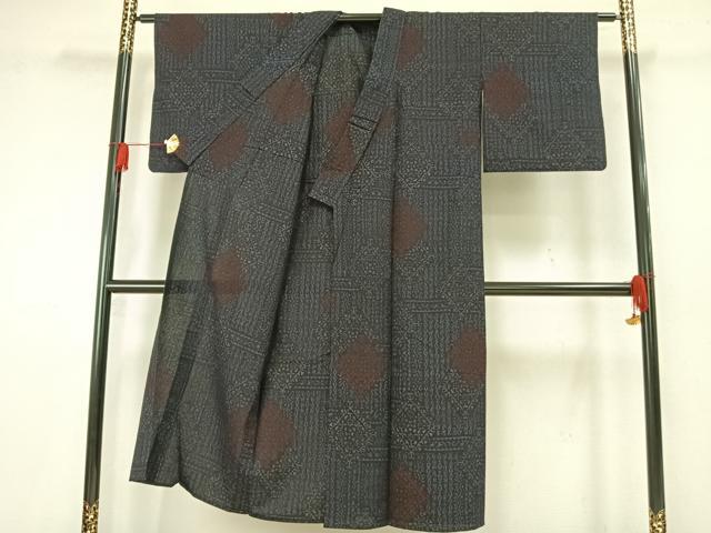 平和屋着物▽結城ちぢみ 単衣 幾何学文様 正絹 逸品 AAAW7916fy