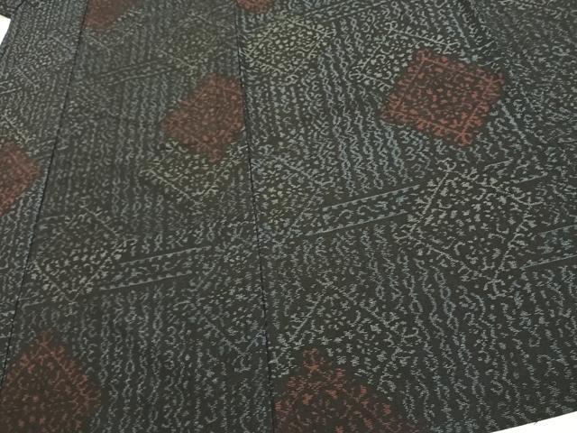 平和屋着物▽結城ちぢみ 単衣 幾何学文様 正絹 逸品 AAAW7916fy