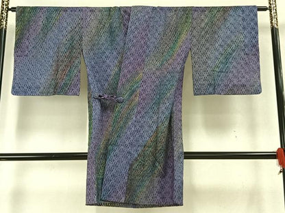 平和屋着物▽道中着　スリーシーズン　春夏秋　塵除け　幾何学文様　金糸　ロング丈　正絹　逸品　AAAW7917fy