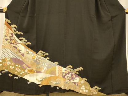 平和屋着物■豪華黒留袖 駒刺繍 飛鶴宝尽くし 金糸 金彩 正絹 逸品 AAAW8496fw