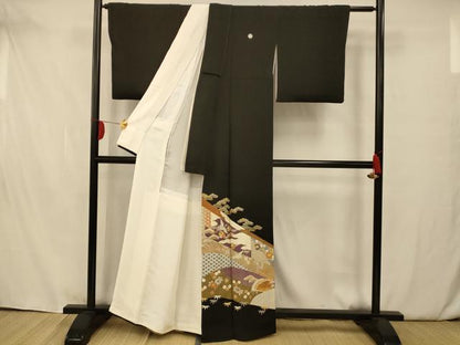 平和屋着物■豪華黒留袖 駒刺繍 飛鶴宝尽くし 金糸 金彩 正絹 逸品 AAAW8496fw