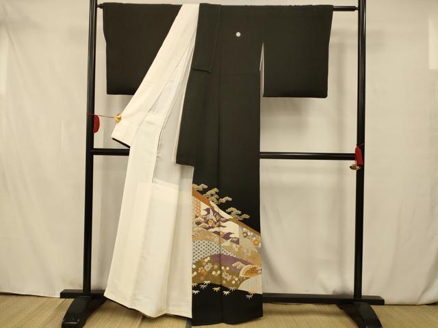 平和屋着物■豪華黒留袖 駒刺繍 飛鶴宝尽くし 金糸 金彩 正絹 逸品 AAAW8496fw