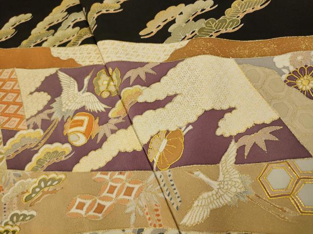 平和屋着物■豪華黒留袖 駒刺繍 飛鶴宝尽くし 金糸 金彩 正絹 逸品 AAAW8496fw