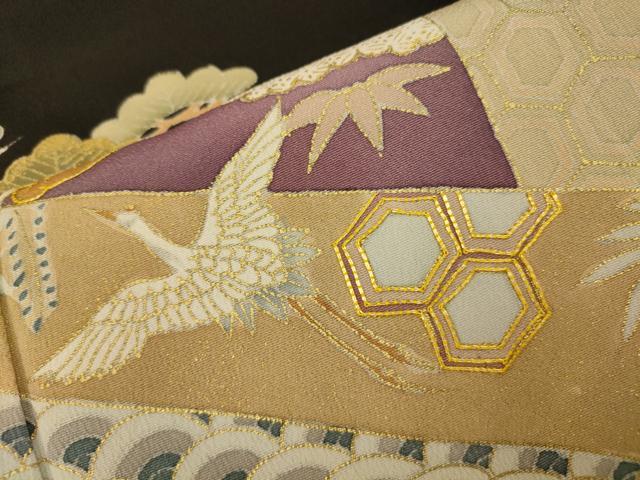 平和屋着物■豪華黒留袖 駒刺繍 飛鶴宝尽くし 金糸 金彩 正絹 逸品 AAAW8496fw
