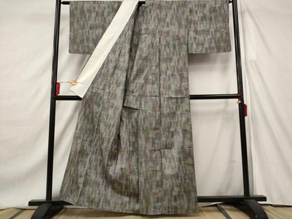 平和屋着物▽上質な紬 単衣 縞 正絹 逸品 AAAW8573st