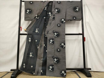 平和屋着物∴夏物 浴衣・小紋兼用 花丸文 黒地 洗える着物 AAAW8580st