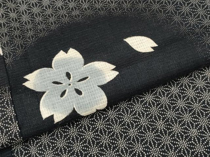 平和屋着物∴夏物 浴衣・小紋兼用 花丸文 黒地 洗える着物 AAAW8580st