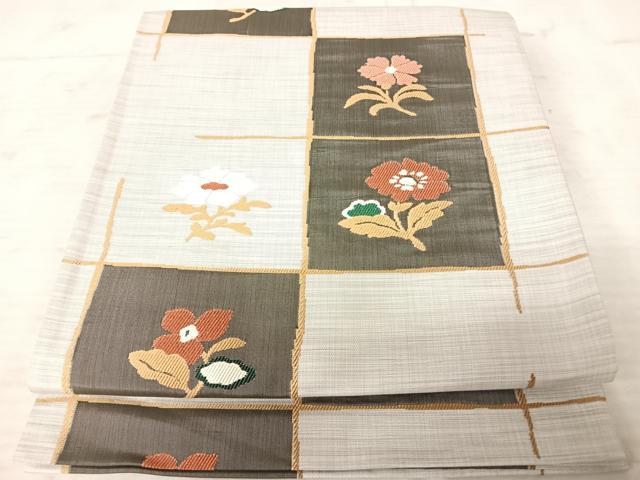 平和屋着物◎六通柄袋帯 格子花文 正絹 逸品 AAAW8882yx