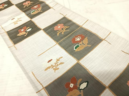 平和屋着物◎六通柄袋帯 格子花文 正絹 逸品 AAAW8882yx