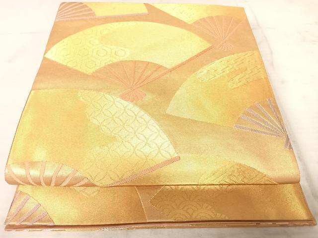 平和屋着物◎六通柄袋帯 舞扇文 金糸 正絹 逸品 AAAW8891yx