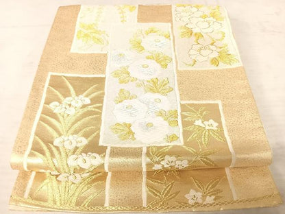平和屋着物◎六通柄袋帯 唐織 短冊花文 金銀糸 正絹 逸品 AAAW8933yx