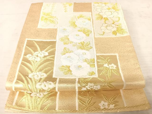 平和屋着物◎六通柄袋帯 唐織 短冊花文 金銀糸 正絹 逸品 AAAW8933yx