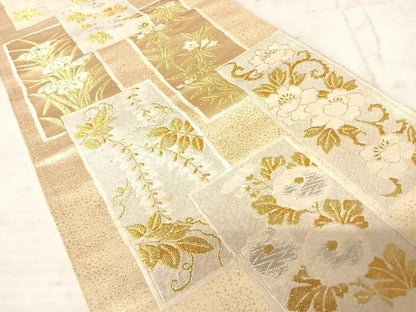平和屋着物◎六通柄袋帯 唐織 短冊花文 金銀糸 正絹 逸品 AAAW8933yx