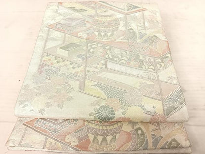 平和屋着物◎佐賀錦 六通柄袋帯 花鼓文 銀糸 正絹 逸品 AAAW8980yx