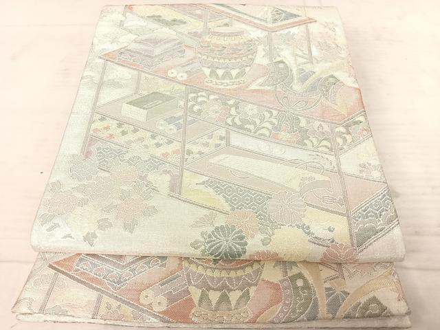平和屋着物◎佐賀錦 六通柄袋帯 花鼓文 銀糸 正絹 逸品 AAAW8980yx