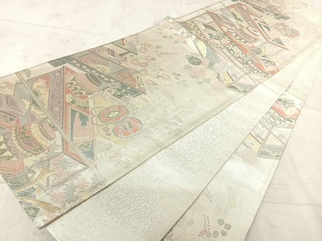 平和屋着物◎佐賀錦 六通柄袋帯 花鼓文 銀糸 正絹 逸品 AAAW8980yx