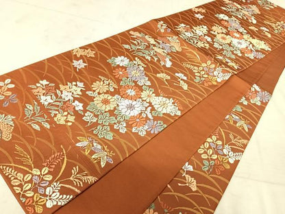 平和屋着物◎六通柄袋帯 唐織 草花文 正絹 逸品 AAAW8984yx