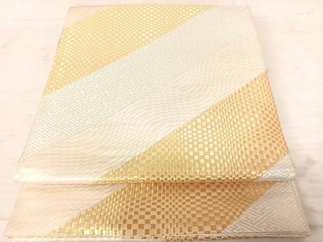 平和屋着物◎六通柄袋帯 斜縞 金銀糸 正絹 逸品 AAAW8990yx