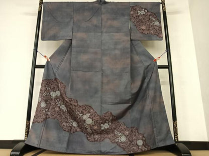 平和屋着物●訪問着 紬地 辻が花 手描き 暈し染め 金彩 正絹 逸品 AAAW9097zg