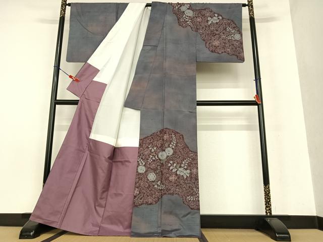 平和屋着物●訪問着 紬地 辻が花 手描き 暈し染め 金彩 正絹 逸品 AAAW9097zg