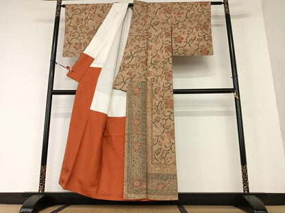 平和屋着物●訪問着　紬地　ろうけつ染め　バティック　更紗花文　正絹　逸品　未使用　AAAW9107zg